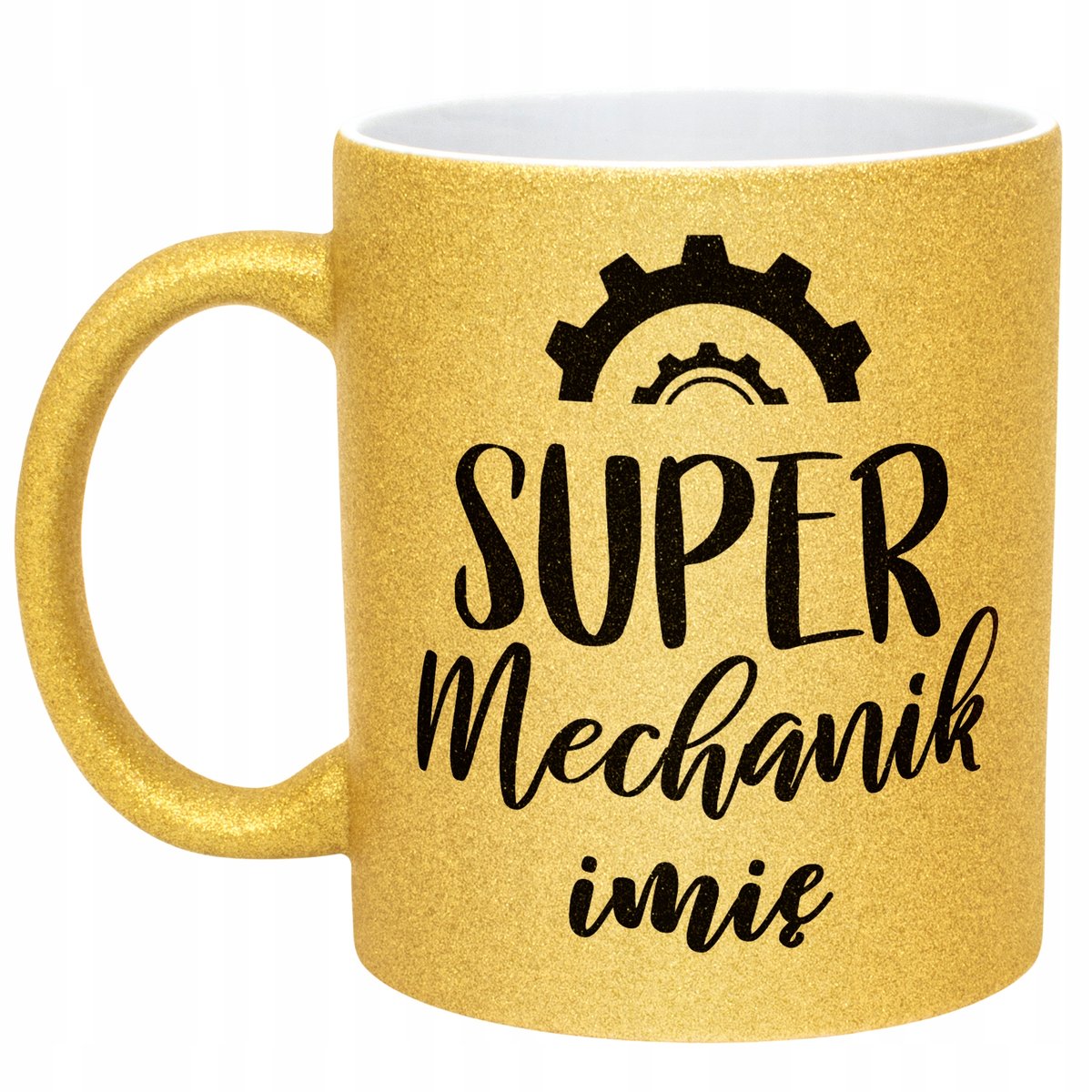 Złoty kubek brokatowy Personalizowany Super Mechanik Prezent Upominek