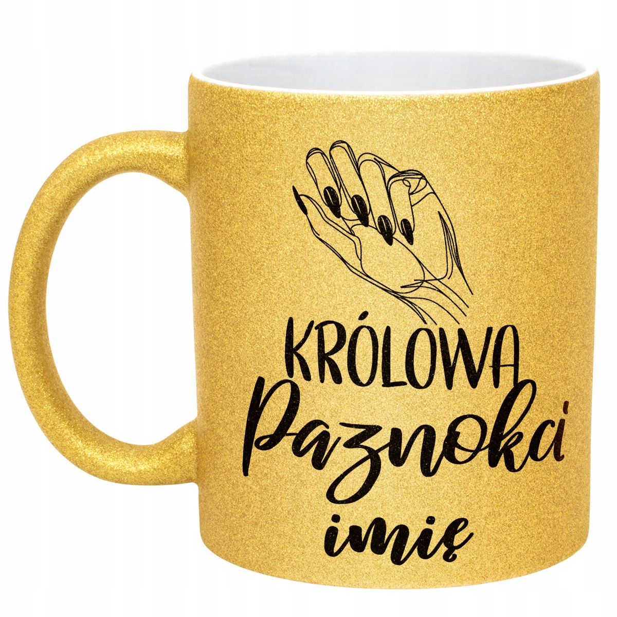 Złoty kubek brokatowy Personalizowany Królowa Paznokci Dla Stylistki