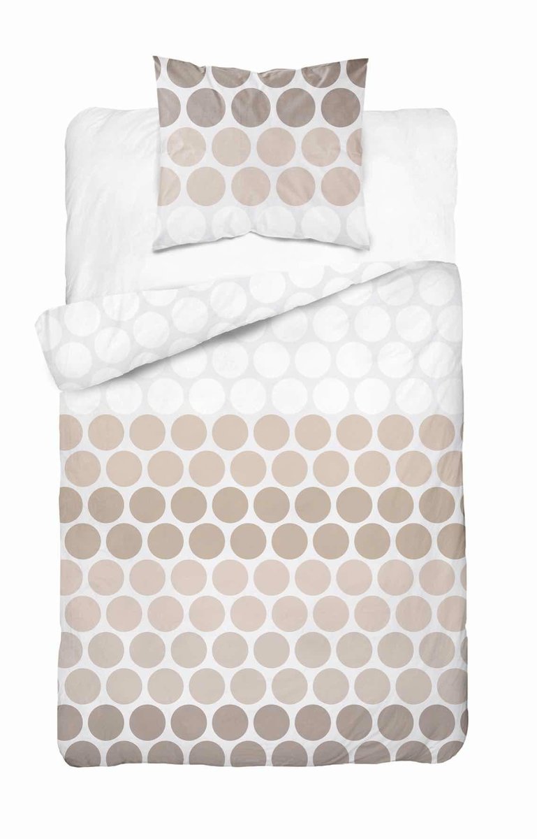 Pościel satynowa 140x200 Beżowe groszki na bieli – minimalistyczny wzór, 100% bawełna - Home Satin