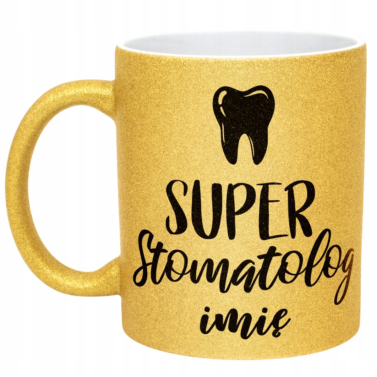 Złoty kubek brokatowy Personalizowany Super Stomatolog Prezent Upominek