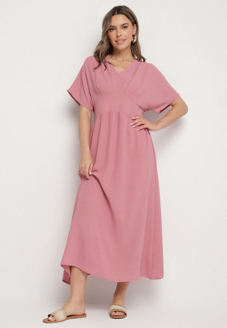 Ciemnoróżowa Sukienka z Bawełną i Górą w Stylu Nietoperza Filenia