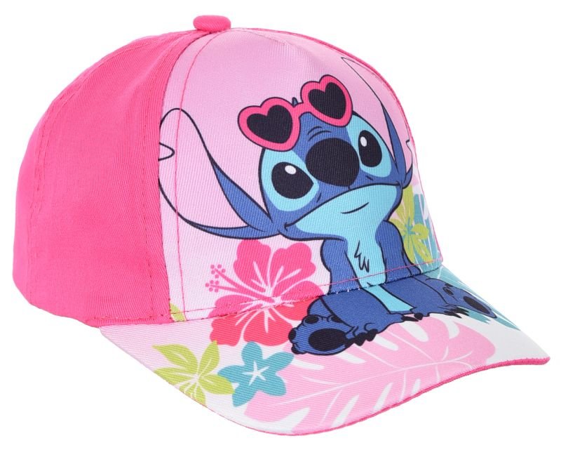 Czapka z daszkiem dla dziewczynki, Disney Baby, Stitch, różowa, bawełna, poliester, rozmiar 48 cm