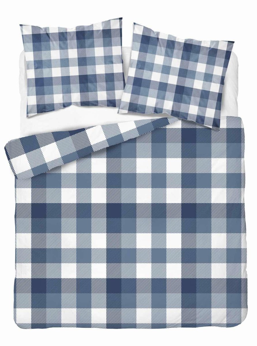 Pościel satynowa 180x200 Granatowa kratka – stylowa i uniwersalna, 100% bawełna - Home Satin