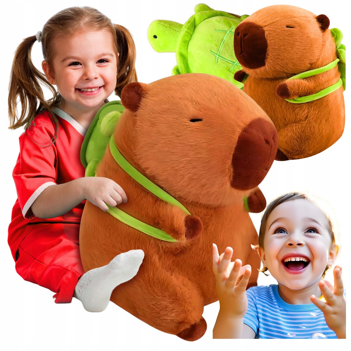 PLUSZOWA MASKOTKA KAPIBARA 50 CM XXL PLECAK Z ŻÓŁWIKIEM DUŻA MIĘKKA ZABAWKA