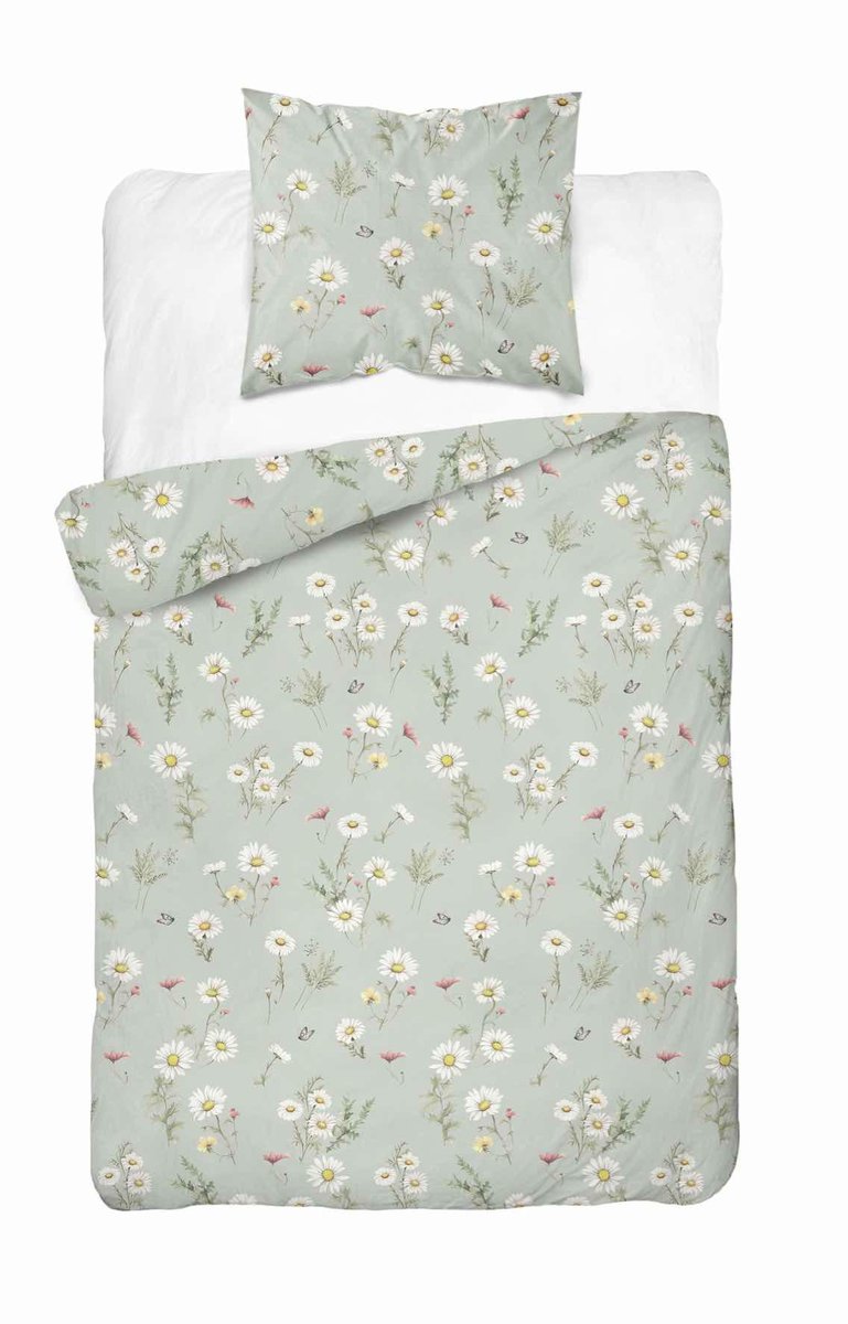 Pościel satynowa 140x200 Szałwiowa w polne kwiaty – sielski wzór, 100% bawełna - Home Satin