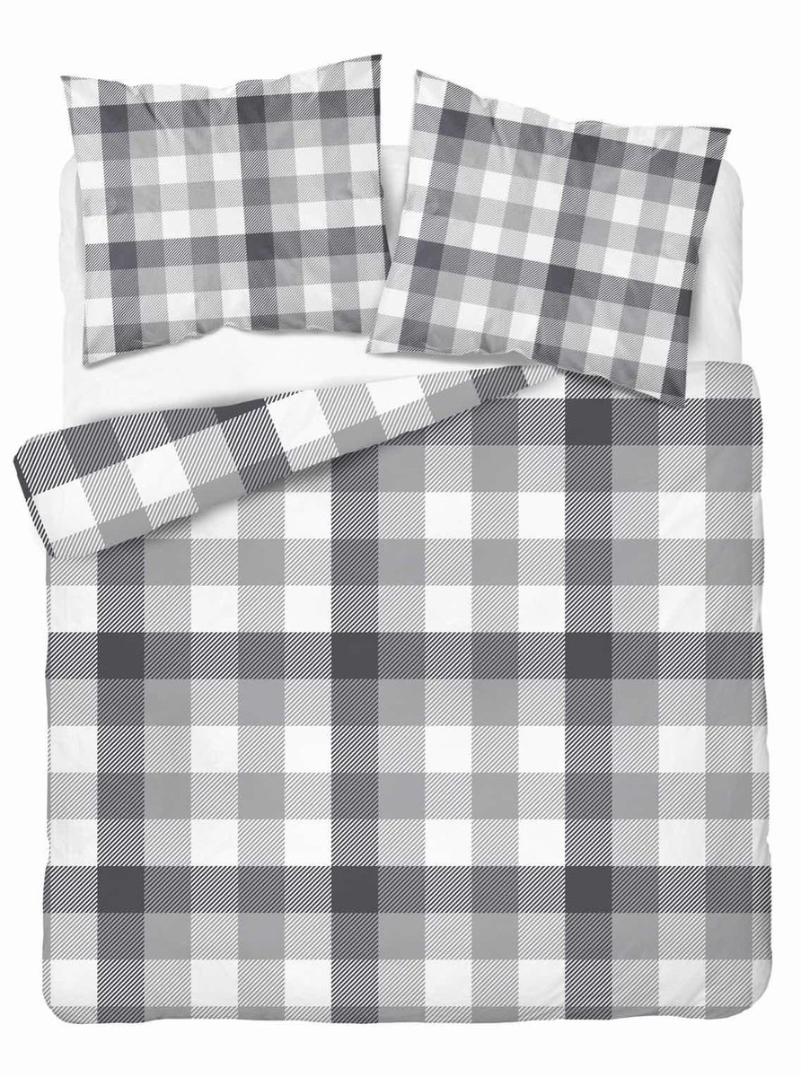 Pościel satynowa 180x200 Szara w kratę – klasyczny minimalizm, 100% bawełna - Home Satin