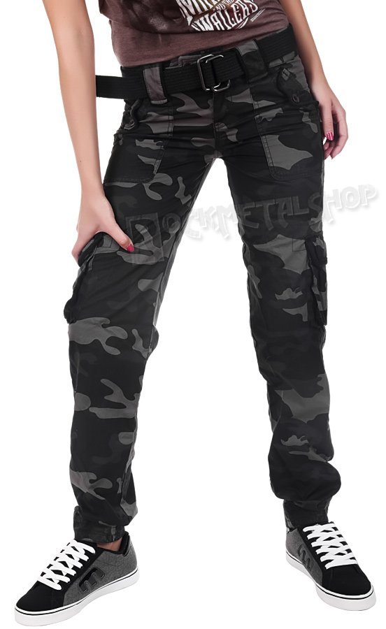 spodnie bojówki damskie LADIES PREMIUM TROUSERS SLIMMY BLACK CAMO-40