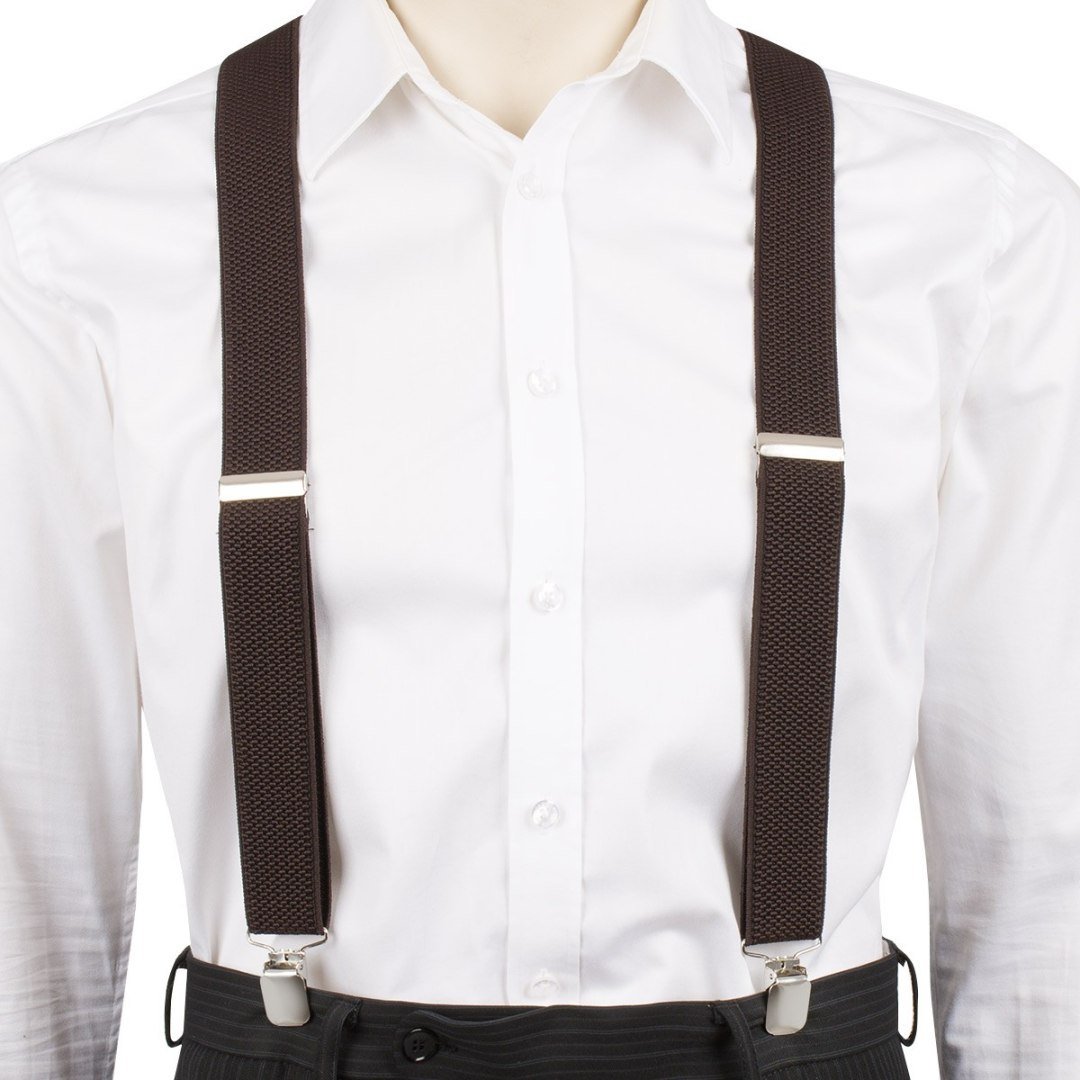 Szelki do spodni męskie eleganckie mocne V brązowe SZ2 brązowy, beżowy