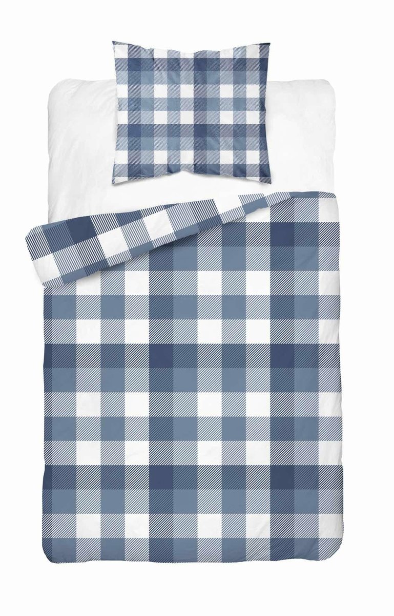 Pościel satynowa 140x200 Granatowa kratka – stylowa i uniwersalna, 100% bawełna - Home Satin