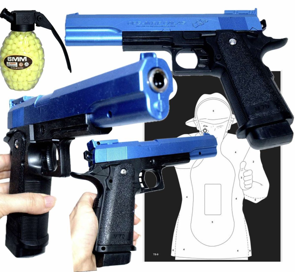 PISTOLET NA KULKI PISTOLETY NIEBIESKO-CZARNY + KULKI I TARCZA
