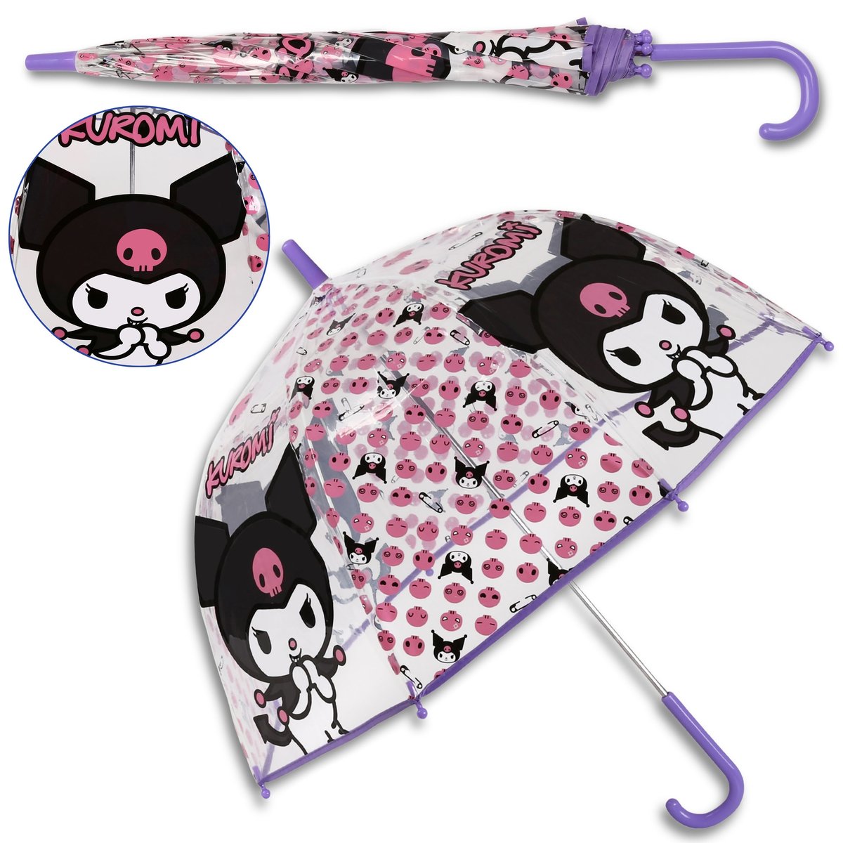 Hello Kitty Kuromi Transparentna parasolka AUTOMATYCZNA , Składany parasol dla dziewczynki