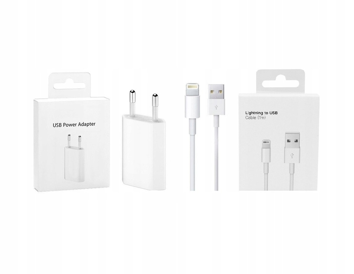 Ładowarka + Kabel USB do Ładowania IPhona 5W/1m USB-A 5V Kostka do Zegarka