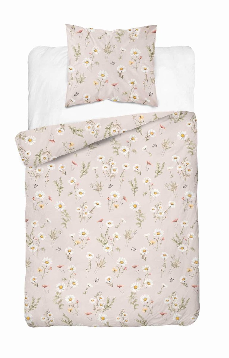 Pościel satynowa 140x200 Ciepły beż w polne kwiaty – romantyczny wzór, 100% bawełna - Home Satin