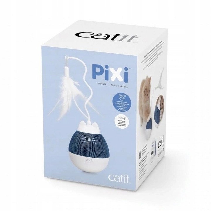 Catit Pixi Spinner Zabawka karmiąca z piórkiem 8,5x24cm Biało-Niebieska