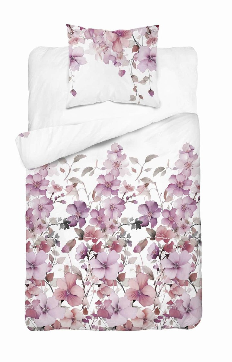 Pościel satynowa 140x200 Biała w pastelowe kwiaty – romantyczna elegancja, 100% bawełna - Home Satin