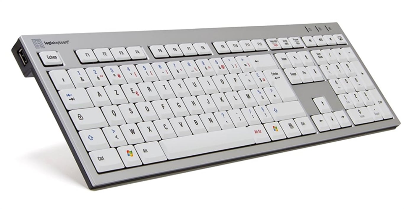 Logickeyboard SKB-AJPU-FR klawiatura Uniwersalne USB AZERTY Francuski Aluminium, Biały SKB-AJPU-FR