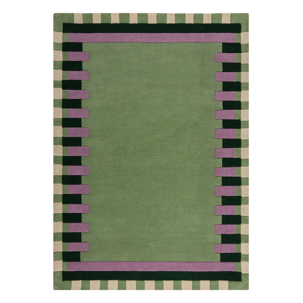 Zielono-fioletowy wełniany dywan tkany ręcznie 160x230 cm Kai Wool Border – Flair Rugs