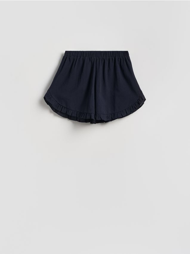 Reserved - Bawełniane szorty z falbankami - granatowy