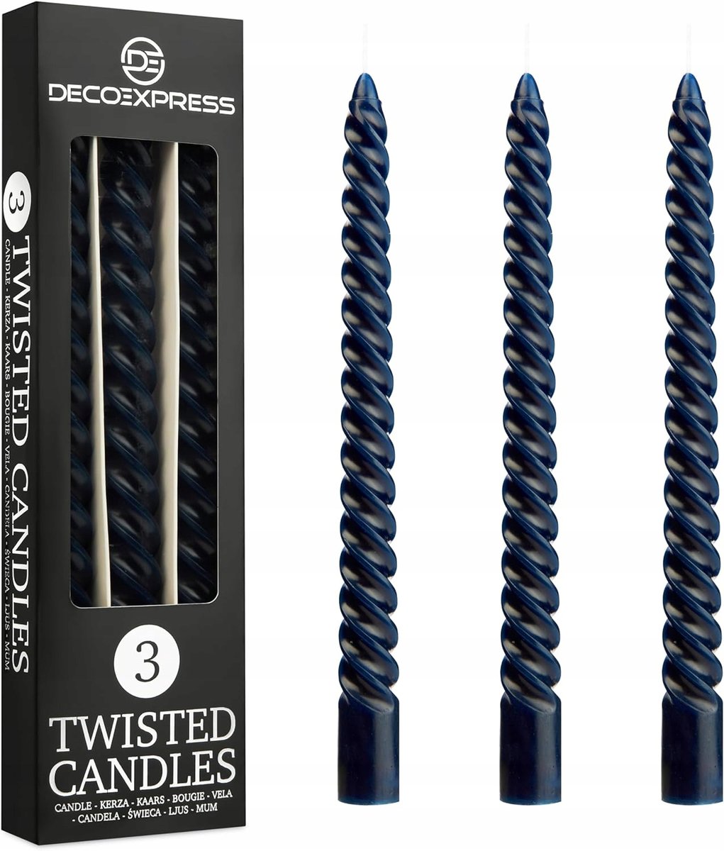 ZESTAW 3x SKRĘCONA ŚWIECZKA ŚWIECA NIEBIESKIE OZDOBNE ŚWIECZKI PARAFINOWE