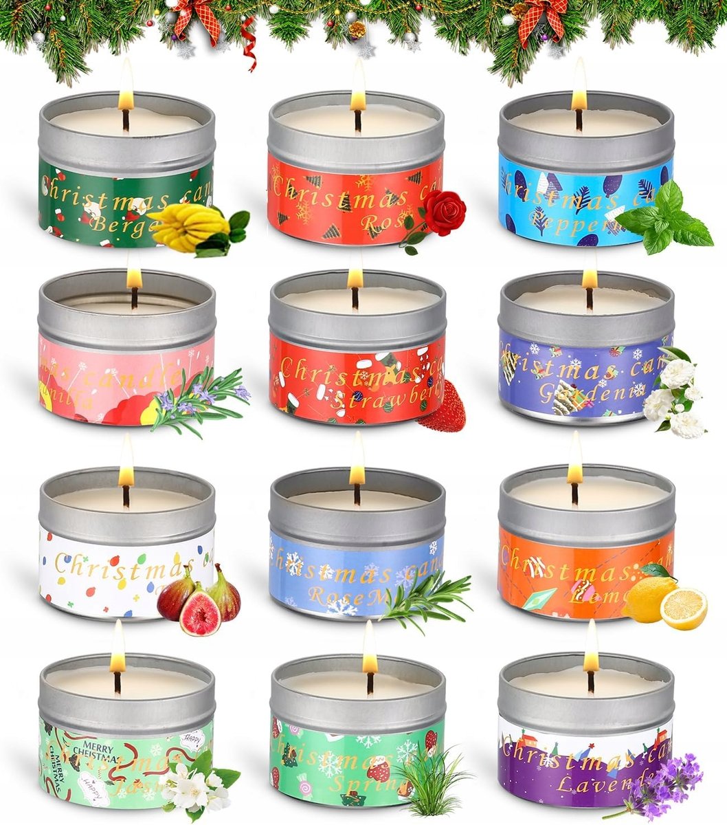 ŚWIECE ZAPACHOWE BOŻONARODZENIOWE 12 AROMATÓW PREZENT ŚWIĄTECZNY