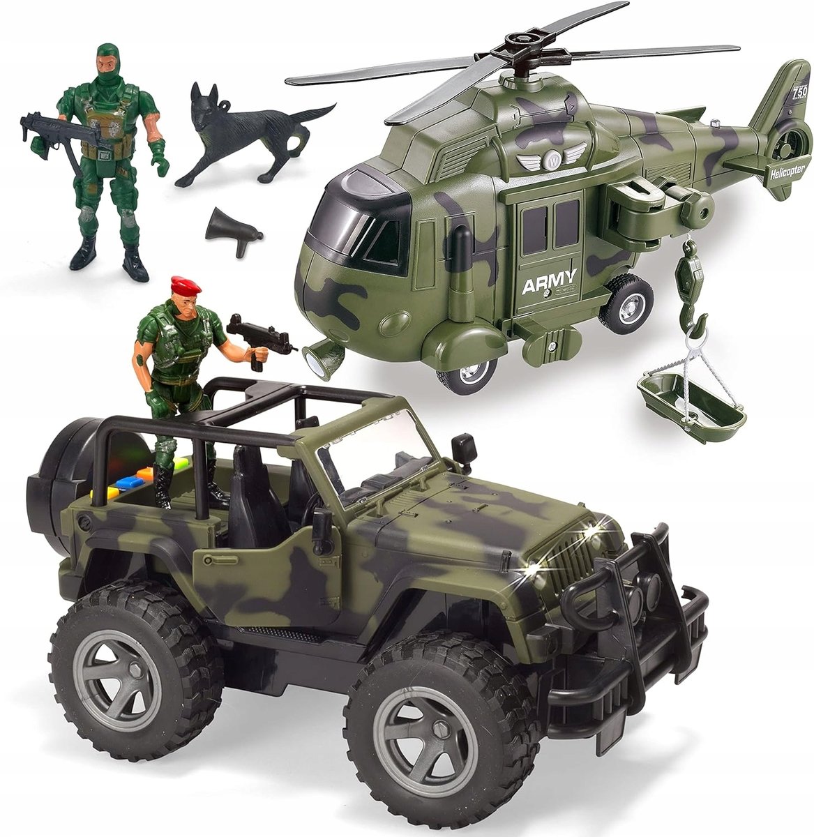 ZESTAW ZABAWEK ZABAWKI WOJSKOWE WOJSKO CIĘŻARÓWKA HELIKOPTER DLA DZIECI