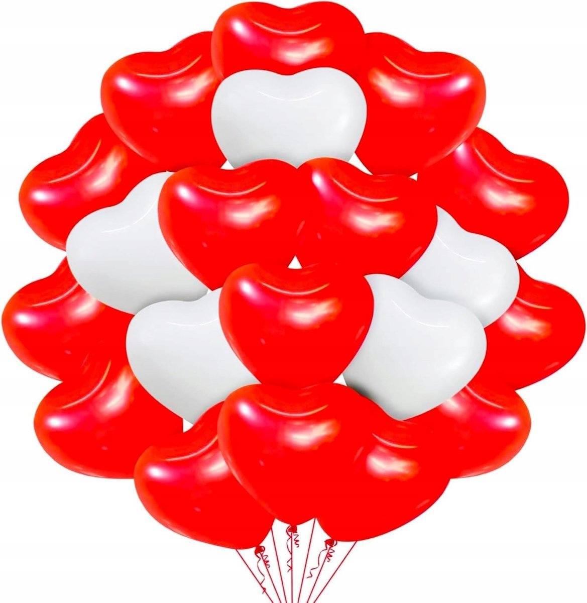 BALONY XXL SERCE 50 SZTUK BIAŁE CZERWONE ŚLUB WALENTYNKI DEKORACJA