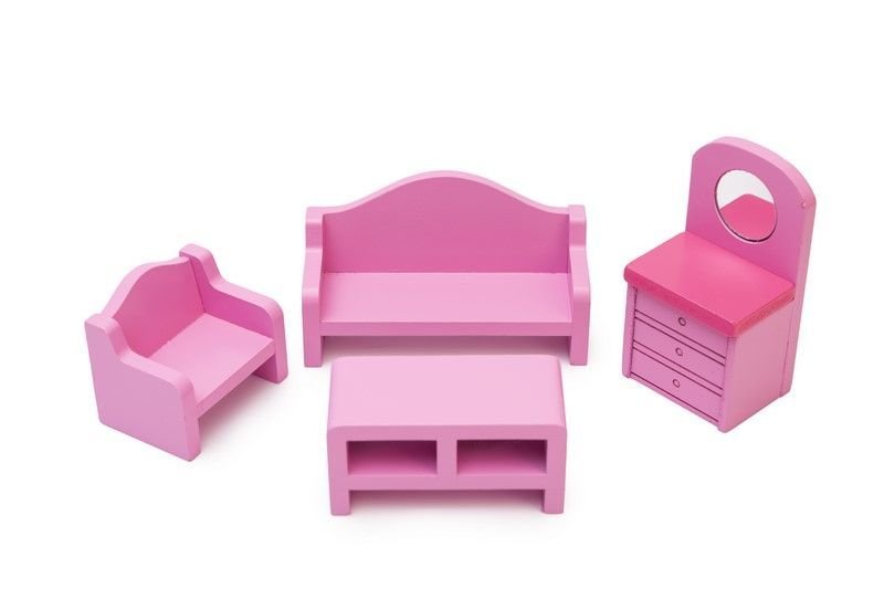 Zestaw Drewniane Mebelki Do Domku Dla Lalek Różowe