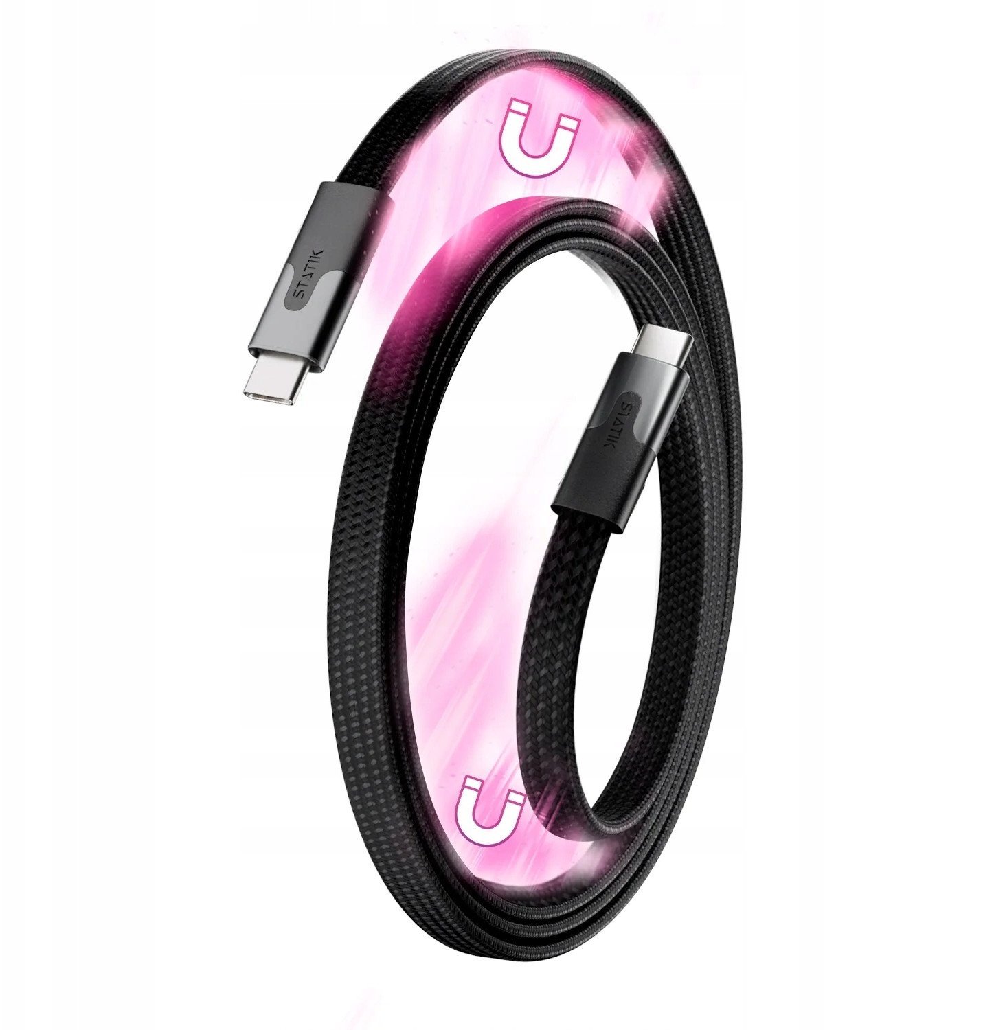 Statik MagStack Slim Pro - kabel USB-C - USB-C 1m, w nylonowym oplocie, płaski, zwijany magnetycznie (black)