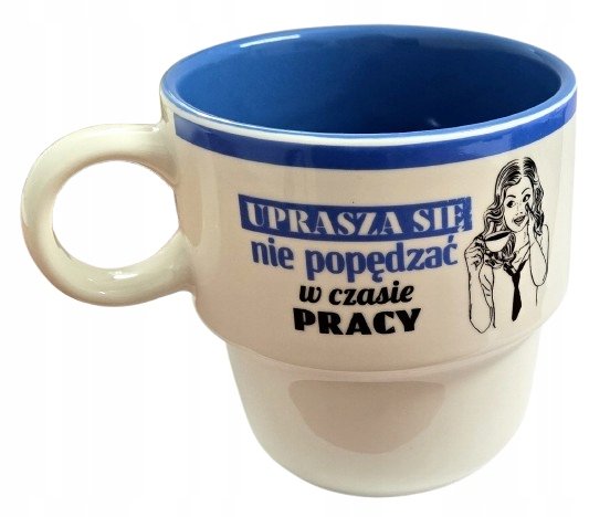 Duży kubek z nadrukiem PRL UPRASZA SIĘ NIE POPĘDZAĆ 460 ml