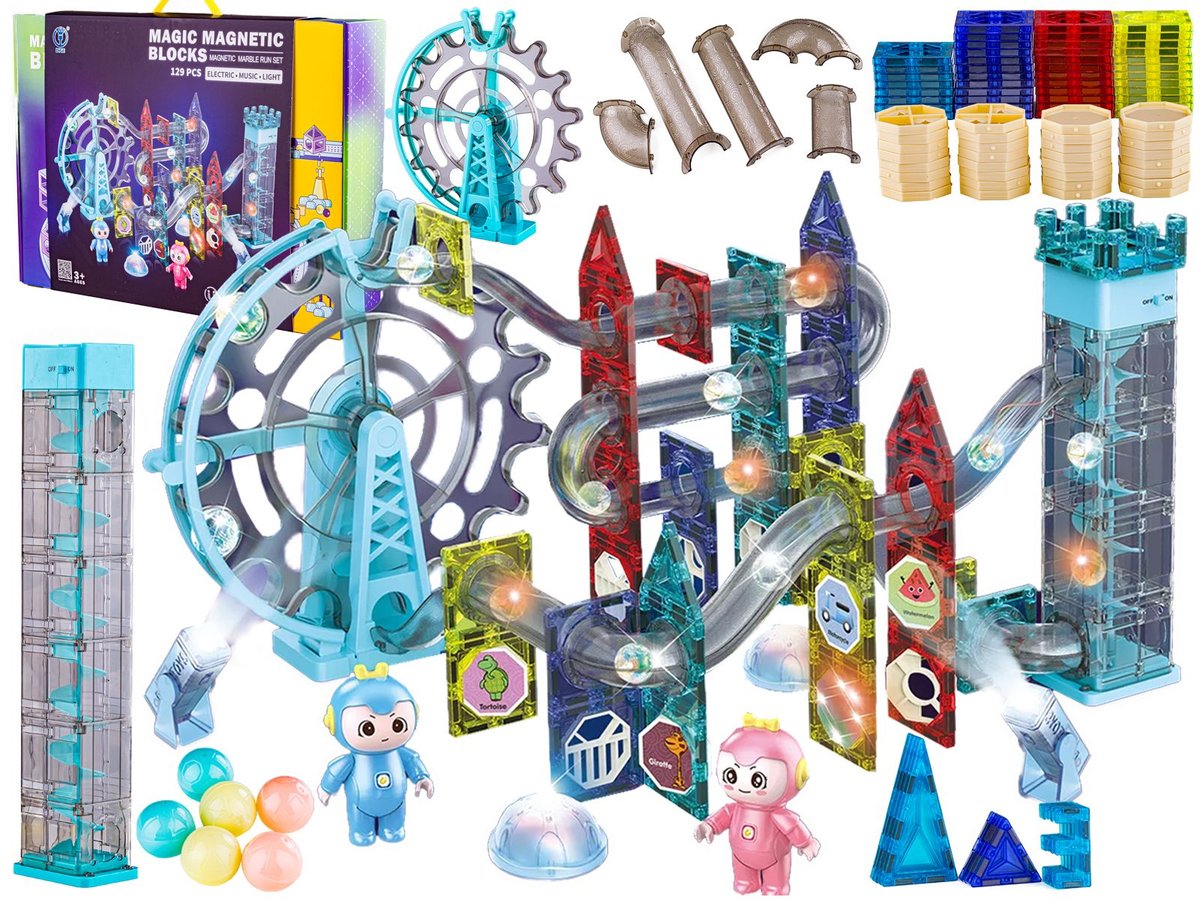 ZESTAW ŚWIECĄCE KLOCKI MAGNETYCZNE, TOR KULKOWY