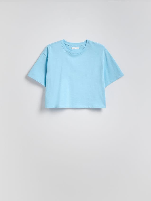 Reserved - Krótki t-shirt z nadrukiem - niebieski