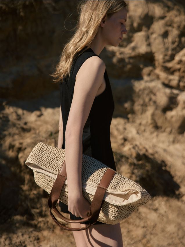 Reserved - Pleciona torebka shopper - kremowy