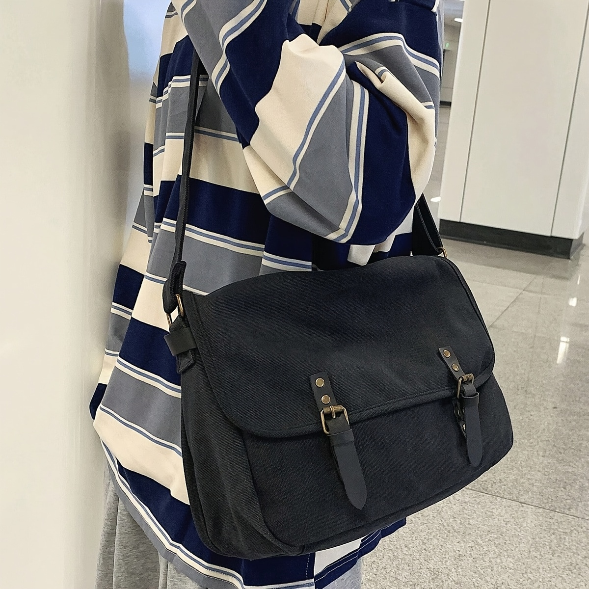 TEMU Torba Damska Casual Crossbody - Duża Pojemność Vintage Tote z Regulowanym Paskiem na Ramię i Zamkiem Błyskawicznym, Wytrzymała Podszewka