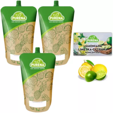 Purena Koncentrat lemoniady limetka-cytryna na 6l Zestaw 3 x 1 kg