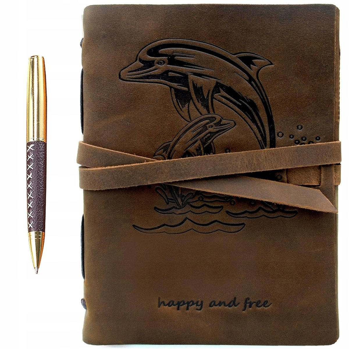 NOTES DZIENNIK SKÓRZANY POSTARZANY VINTAGE MIĘKKI 20x15cm Z MOTYWEM DELFINA