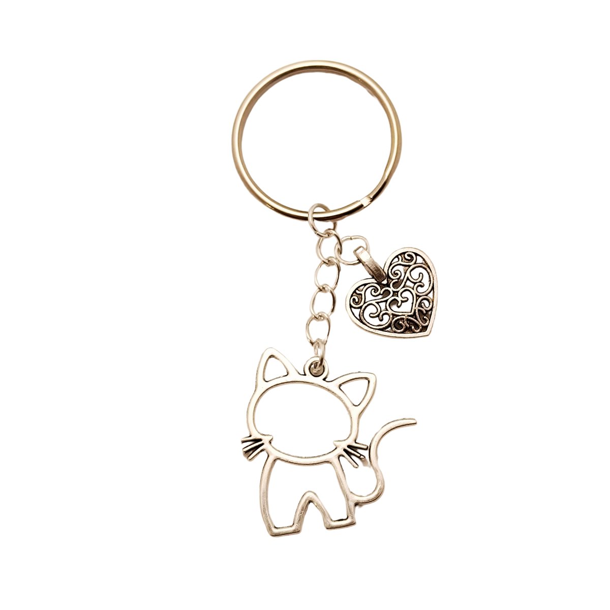 Breloczek kot obrys Brelok srebrna sylwetka kota Kółko do kluczy