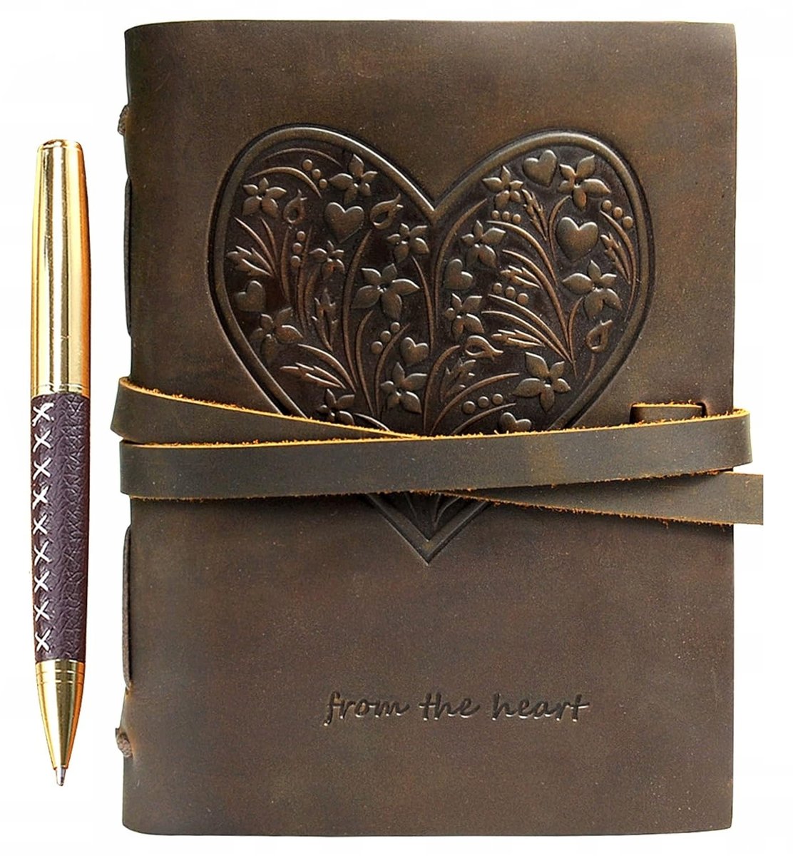 NOTES DZIENNIK SKÓRZANY POSTARZANY VINTAGE MIĘKKI 20 x 15cm Z MOTYWEM SERCA