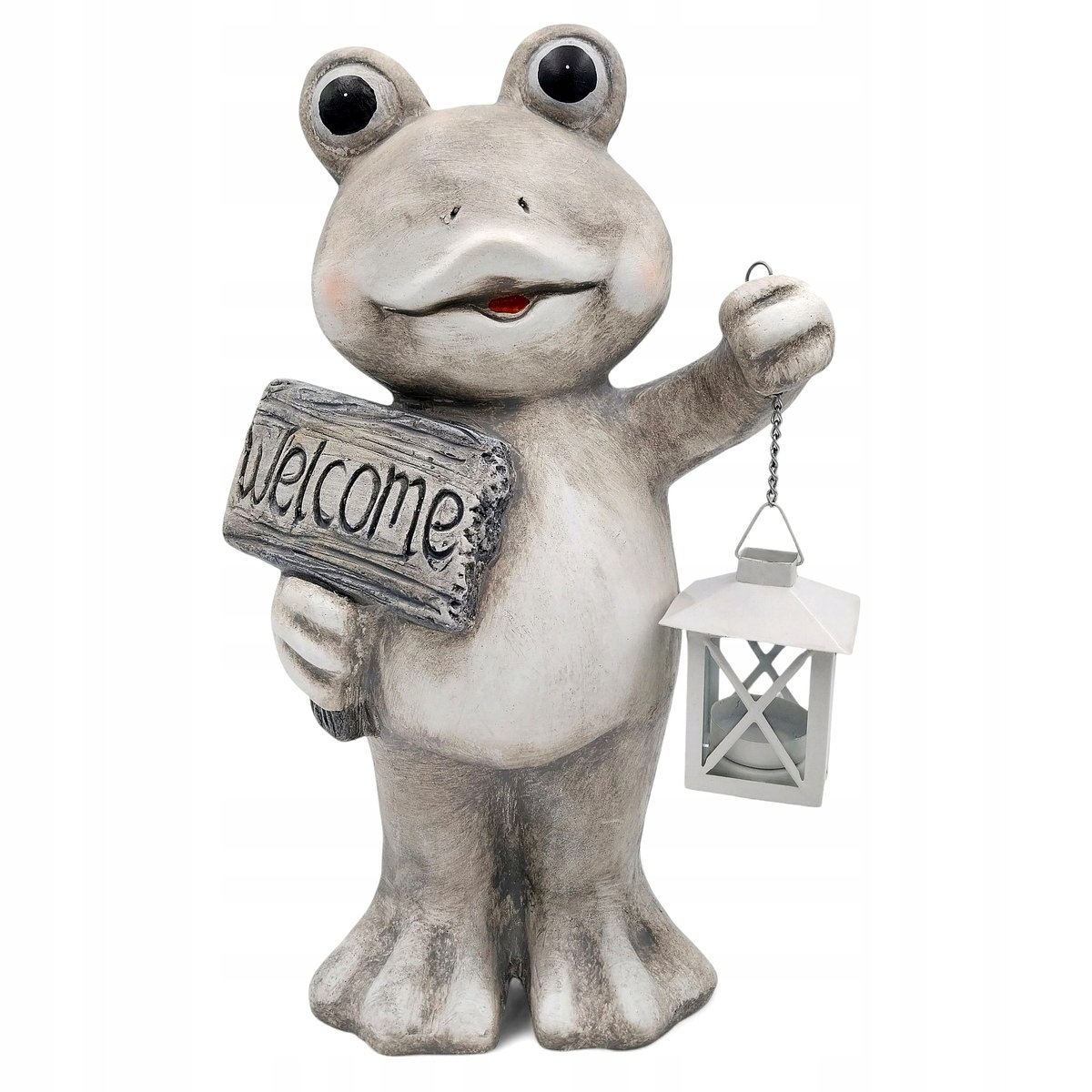 figurka do ogrodu ŻABA Z LAMPIONEM dekoracja ogrodowa figura ogrodowa DUŻA