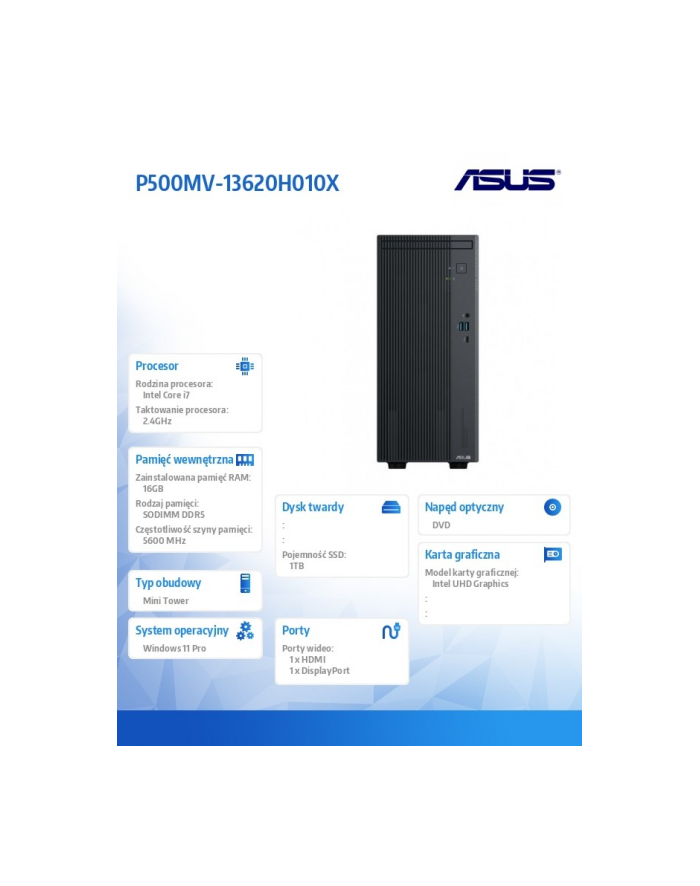 asus Komputer P500MV-13620H010X i7-13620H 16GB/1TB