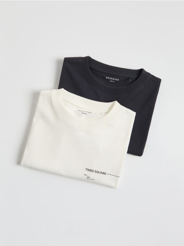 Reserved - Bawełniany t-shirt 2 pack - złamana biel