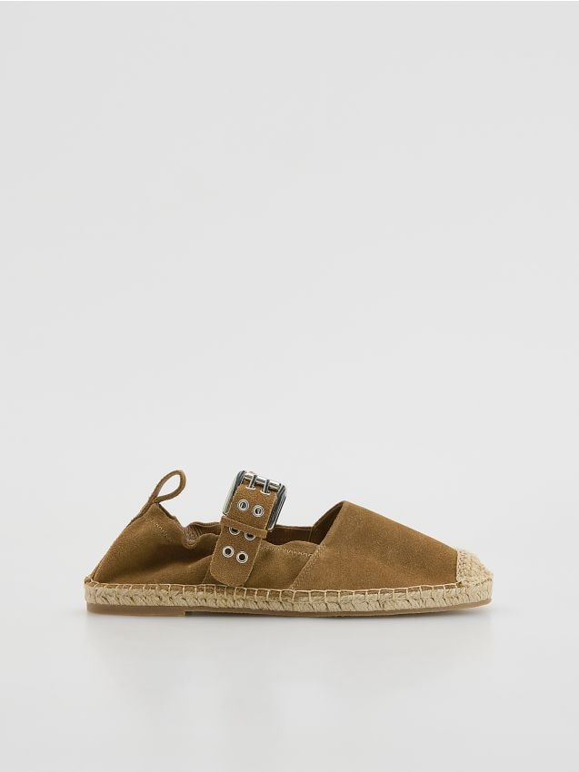 Reserved - Skórzane espadryle - beżowy