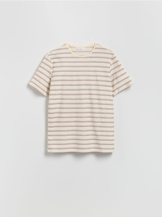 Reserved - T-shirt regular w paski - bordowy