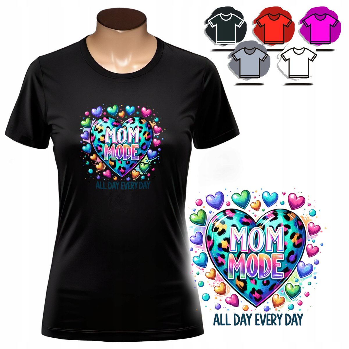 KOSZULKA DAMSKA Z NADRUKIEM T-SHIRT - TRYB MAMA DZIEŃ MATKI SERCE - L