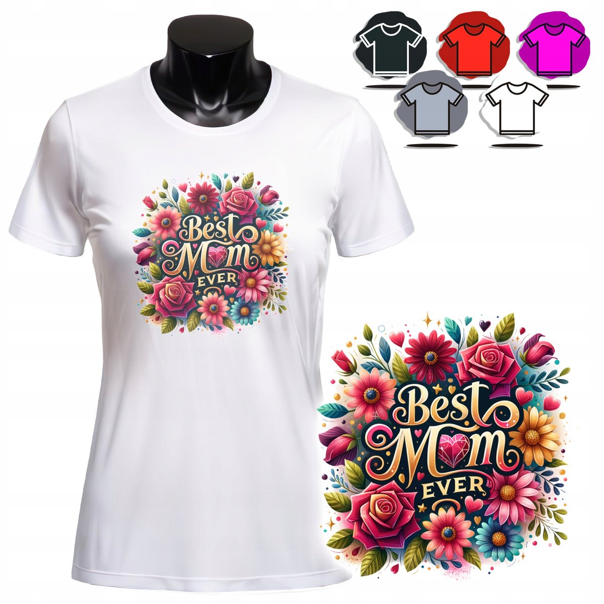 KOSZULKA DAMSKA Z NADRUKIEM T-SHIRT - SUPER MAMA DZIEŃ MATKI KWIATY - XL