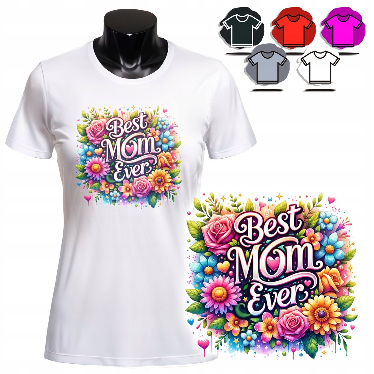 KOSZULKA DAMSKA Z NADRUKIEM T-SHIRT - SUPER MAMA DZIEŃ MATKI KWIATY - S