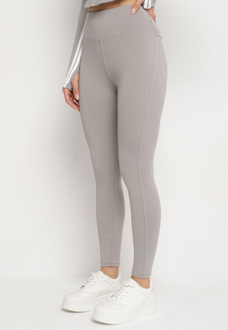 Jasnoszare Legginsy z Modelującymi Przeszyciami Selettia