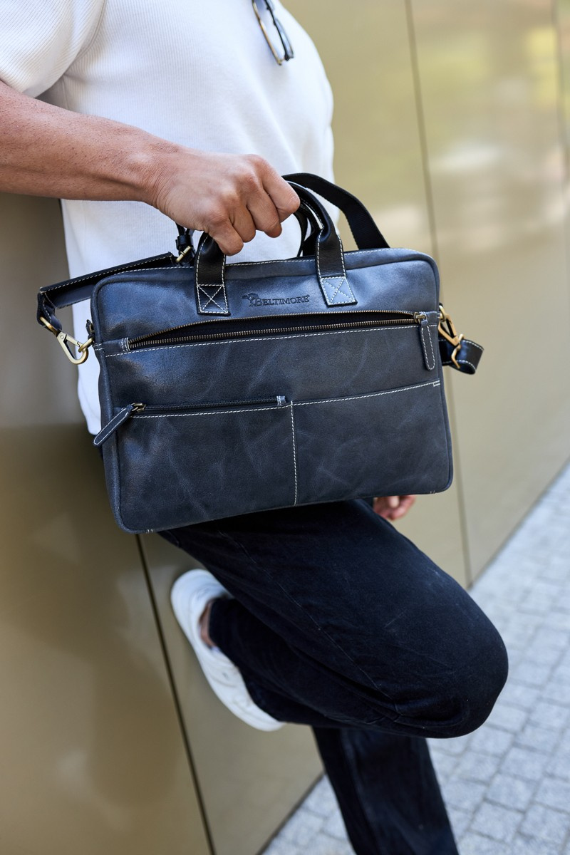 Torba męska skórzana na laptopa ramię komputer duża nubuk czarna Beltimore N04