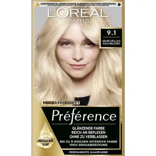 Farba do włosów blond jasny popielaty blond Loreal Preference 9.1