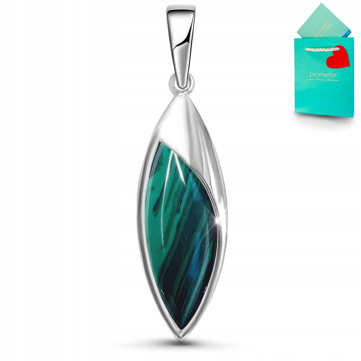 Wisiorek malachit srebrny rodowany zawieszka biżuteria z malachitem 925