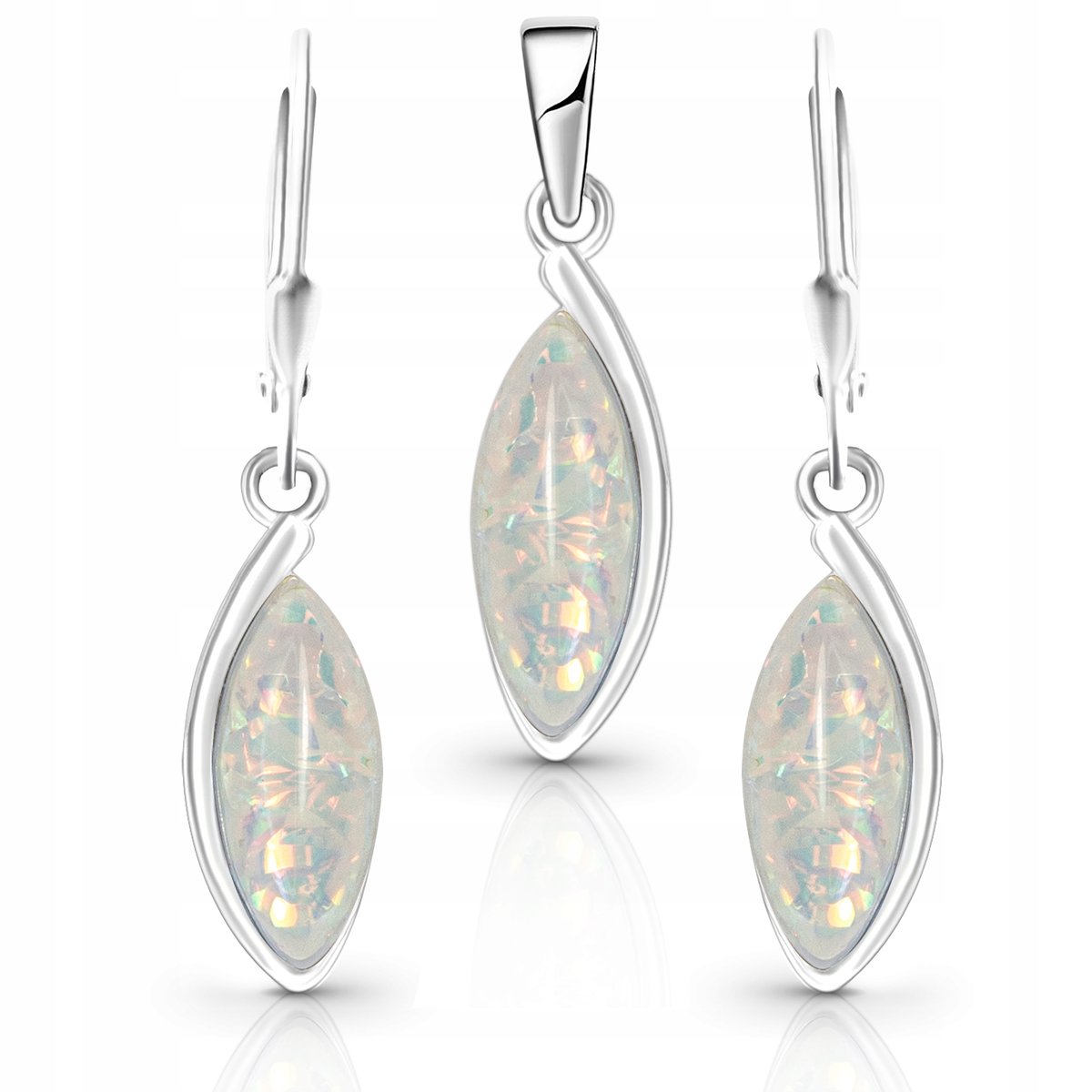 Kolczyki opal srebrne wisiorek z opalem komplet biżuterii srebrnej 925